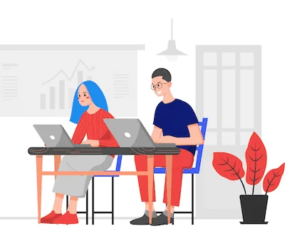 Illustration of two people working at laptops