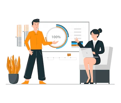 Illustration of a consultant presenting a chart to a client
